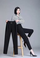 White Pants Women Elastic High-waisted Haren Pants Fashion Wild Professional Suit Pants Office Ladies Trousers Black Khaki Pants