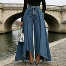 Denim Women's High Waist Casual Wide Leg Jeans Overlay FlarePants with Pockets High Street Elegant Fashionable Baggy Jeans