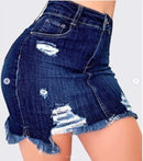 Denim Skirt Women Summer Skirts Hole High Waist Stretch Ripped Pockets Distressed Washed Hip Wrap Above Knee 2025 Streetwear