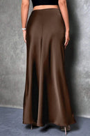 Elegant silk-like satin A-line midi skirt with high waist and mermaid tail for women in spring and summer