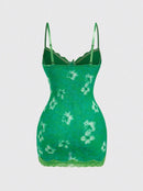 Vestido Mini de Renda Estampado com Alças Finas - Estilo Resort