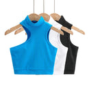 Women High Neck Crop Tank Top With Cut Out Detail Active Asymmetric Crop Tank Top