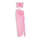 Two Piece Skirt Set for Women Sexy 3D Flower Tube Top High Split Long Maxi Skirt Womens Vacation Outfits