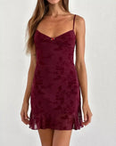 French Vintage Sexy Spaghetti Straps Flowers Short Dress Bungundy Black