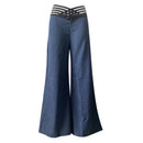 Women High Waist Flared Pants Office Casual Sheer Mesh Patch Crisscross Y2K Trousers Elegant Streetwear Work Pants Lady Clothes