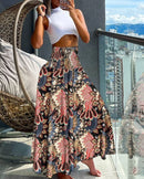Women's Fashion Floral Print Skirt Casual High Waist Loose Long Skirts For Women Boho Holiday Beach Party Womens Clothing Summer