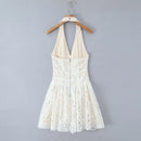 Vestido Feminino Branco com Renda Bordada e Halter - Sem Manga Costas Abertas Sexy Linha A Festa 2025