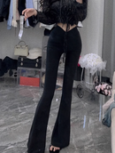 Fashion V High Waist Black Flare Pants Women 2025 Summer Korean Slim Fit Wide Leg Trousers Ladies Streetwear Bell Bottom Pants