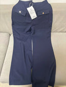 Elegant Office Lady Style High Waist Flared Trousers for Women Blue Slim Fit Straight Leg Pants French Chic Fall Outfit Lookbook