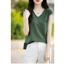 Top Tricô Feminino Color Block com Bolso - Decote Redondo Solto Verão