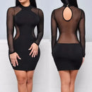 Vestido Mini Feminino Casual com Manga Longa e Renda See Through - Sexy Costas Abertas Verão