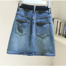 Women's Denim Skirt Zipper Blue High Waist Short Coquette Mini with Pocket Female Jeans Skirts Tight Gyaru Sexy Wrap Premium V