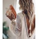 Vestido Mini Feminino Boho Branco com Manga Longa e Renda - Praia Férias Casual