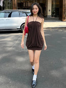 Vestido Mini Halter Franzido com Costas Abertas - Festa e Balada Y2K