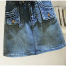 Women's Denim Skirt Zipper Blue High Waist Short Coquette Mini with Pocket Female Jeans Skirts Tight Gyaru Sexy Wrap Premium V
