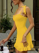 Vestido Mini Feminino Elegante com Babados e Bandagem - Sexy Slim Festa Aniversário