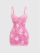 Vestido Mini de Renda Estampado com Alças Finas - Estilo Resort