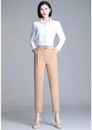 White Pants Women Elastic High-waisted Haren Pants Fashion Wild Professional Suit Pants Office Ladies Trousers Black Khaki Pants