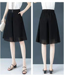 High Waist Wide Leg Pants Women Summer Loose Thin Chiffon Five-Quarter Length Anti-Light Skirt Trendy Casual Trousers