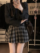 Pleated Skirts for Women American Style Retro Plaid College Autumn Sweet Girls Chic High Waist Belted Fashion All-match Mini New