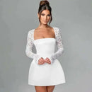 Vestido Mini Feminino com Renda Patchwork e Cintura Franzida - Linha A Costas Abertas Sexy Festa Balada Outono Inverno