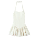 Vestido Feminino Branco com Renda Bordada e Halter - Sem Manga Costas Abertas Sexy Linha A Festa 2025