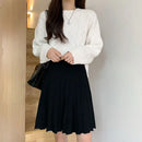 Knitted Pleated Skirts Women Above Knee Solid Casual Autumn All-match Design College Jupe Femme Korean Style High Waist Elegant