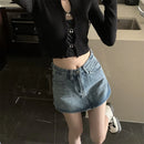 Saia Jeans Feminina Mini com Cintura Alta Slim - Coreana Cute Verão