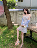Vestido Mini Feminino Floral com Costas Abertas e Alças - Sexy Romântico Sem Manga Férias Verão