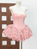 Vestido Mini Feminino Floral com Renda e Tomara que Caia - Sem Manga Costas Abertas Coquetel Festa