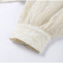 Lace Elegant Skirt Two Piece Set Women Turtleneck Hollow Out Lantern Sleeve Tops Irregular Hem Mini Skirt 2025 Chic Party Suit