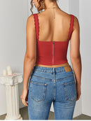 NewAsia Women's Sleeveless Spaghetti Strap Lace Crop Corset Top Backless Double Layer Fashion Casual Party Cami Bustier Tops