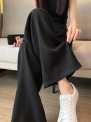 Women Wide Leg Pants Summer High Waist Casual Office Lady Straight Trouser Vintage Comfort Female Pocket All Match Solid Pants