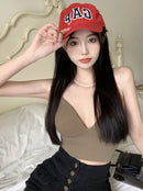 V-Neck Camisole Women Sexy Stretch Push Up Bra with Chest Pads Knitted Crop Top for Female Short Tube Top Tops Bralette Y2k